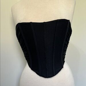 Forever 21 Black Strapless Corset Top Size Small Zip Back Front Boning